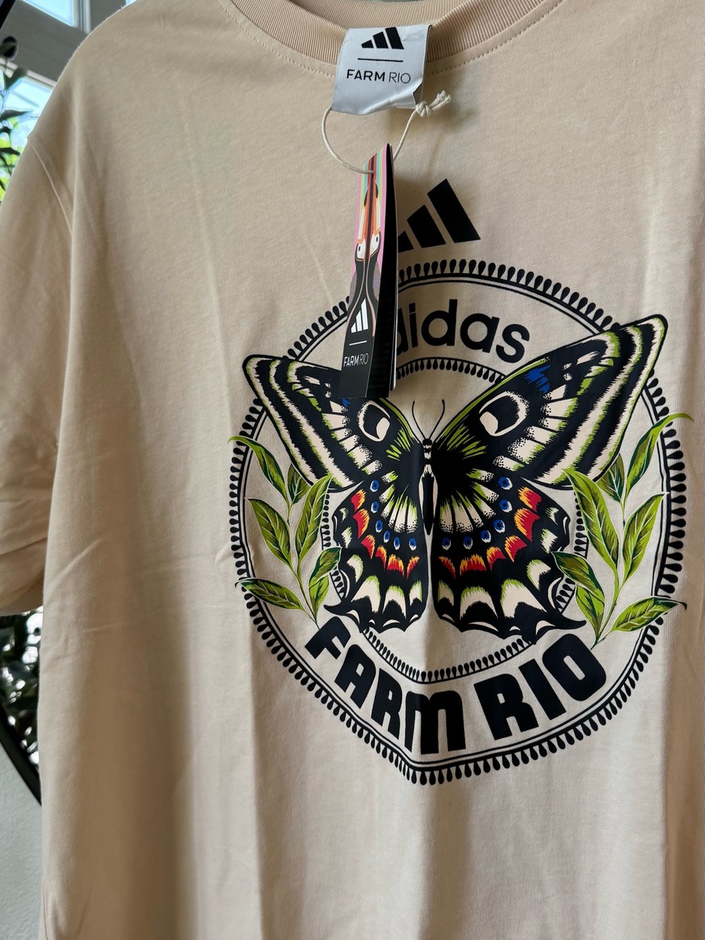 Adidas x Farm Rio Beige Butterfly Graphic Women’s T‑Shirt - Picture 8 of 9